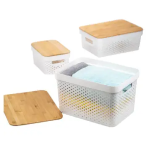 Set de 3 cajas organizadoras con tapas de bambú Member's Mark